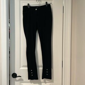 WHBM black ponte pants with silver button detail on both bottom legs of pants.